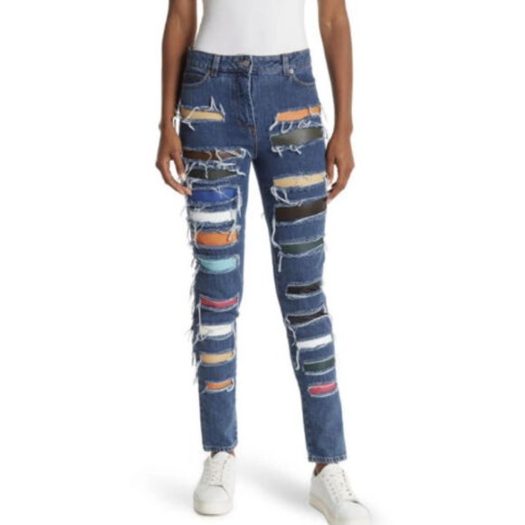 Jeremy Scott Medium Wash Multicolor Distressed Jeans, Size 10 (US), 44 (EUR) NWT
